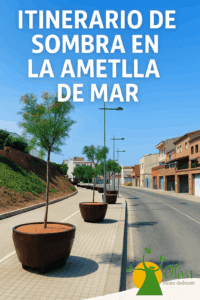 Itinerario de sombra en acera urbana con jardineras grandes y árboles tamarix en La Ametlla de Mar, proyecto de paisajismo ejecutado por Oliva Medio Ambiente